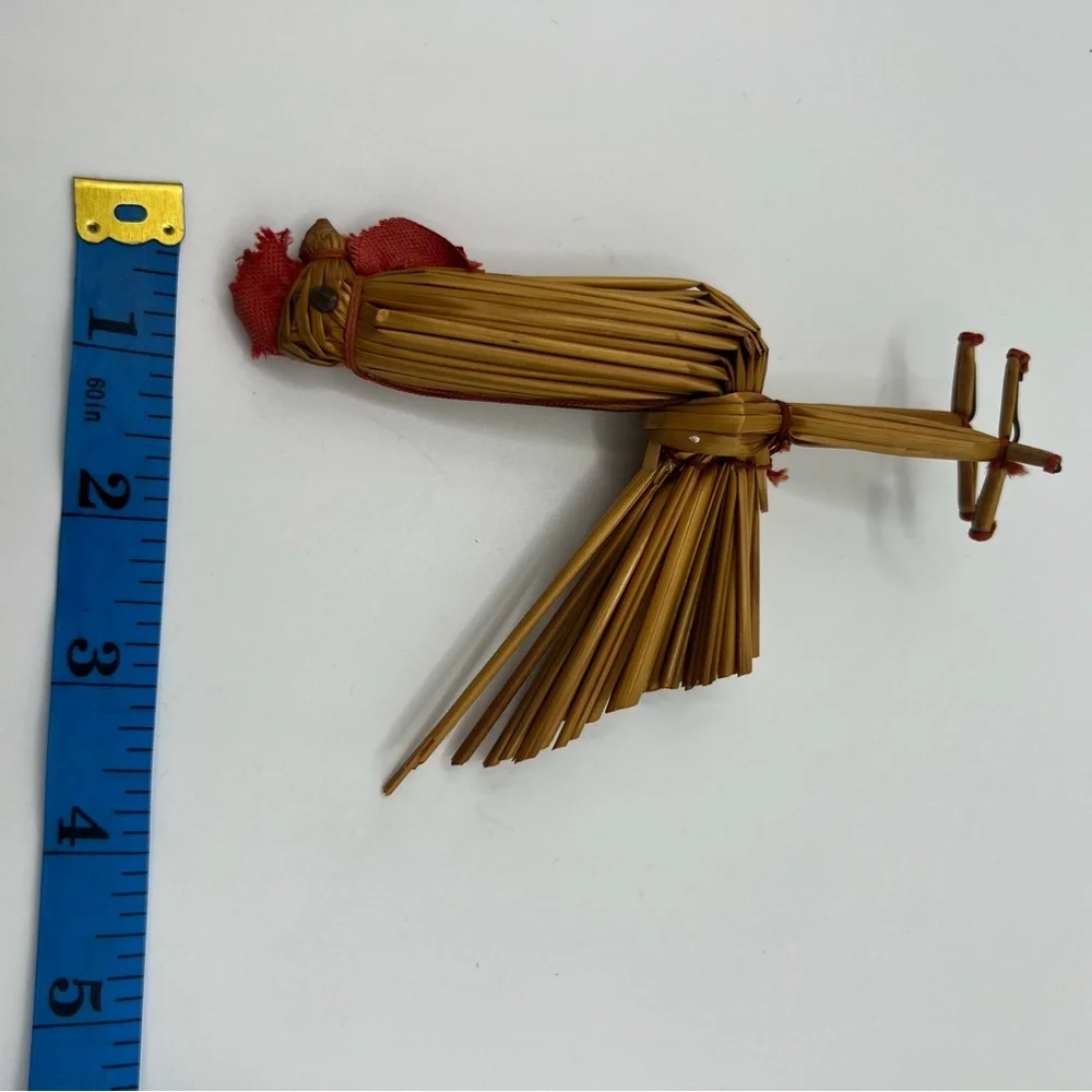 Vintage Handmade Straw Rooster Chicken Figurine Traditional Tuppen Ture Collecti